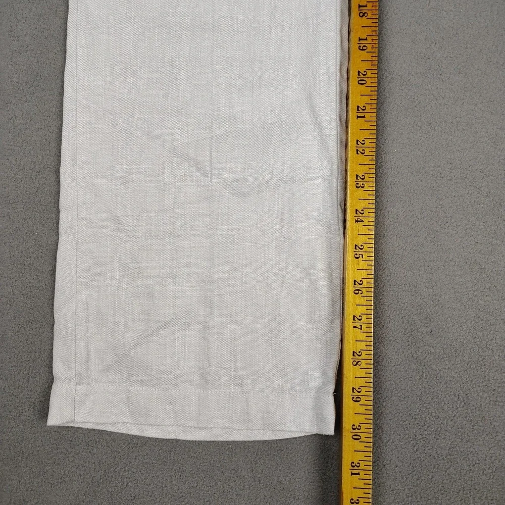 H&M 100% Linen Pants Women 8 Tall White Straight Button Casual Beach 30